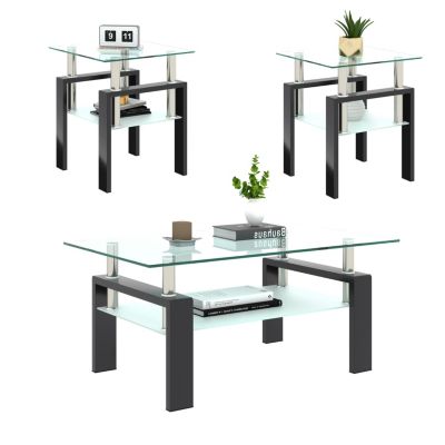 Streamdale Modern Tempered Glass Square Coffee Table Set