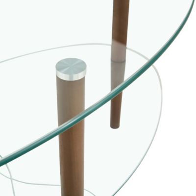 Streamdale Modern Oval Glass Coffee Table with Oak Wood Legs