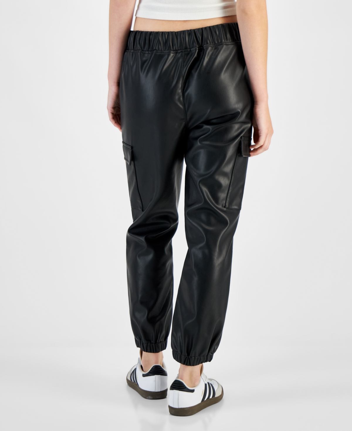 TINSELTOWN JUNIORS' FAUX-LEATHER CARGO JOGGER PANTS 