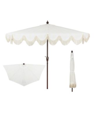 9ft Half Market Patio Umbrella with Scalloped Fringe, Crank, Button Tilt, UV Protection