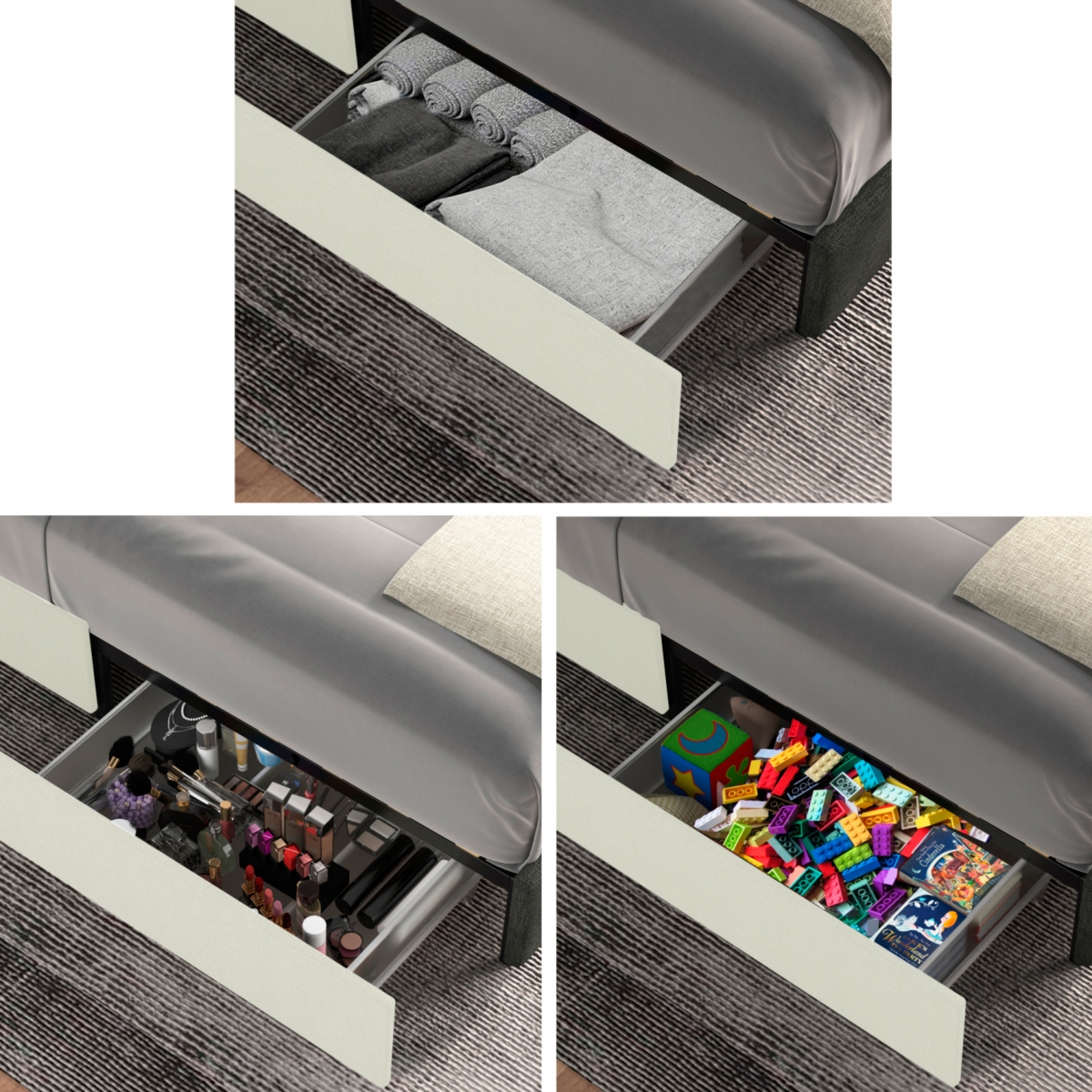 Streamdale Furniture Anna Patented 2-Drawer Storage Bed Queen SizeVelvet Upholstered Wingback Platform Bed, Modern Design Headboard with Tight