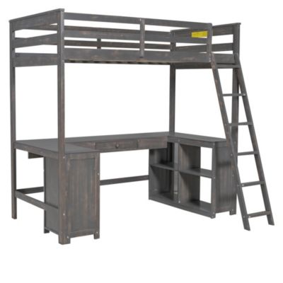 Streamdale Twin Loft Bed with Desk, Drawers & Shelves