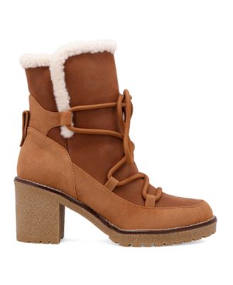 Women's Holiday Cold Weather Sherpa Lace Up Block-Heel Booties