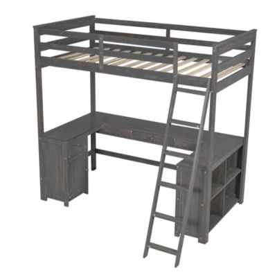 Streamdale Twin Loft Bed with Desk, Drawers & Shelves