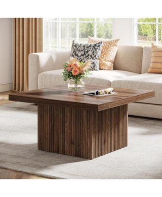 Square Coffee Table, 31.5-Inch Engineered Wood Coffee Table, Vintage Brown Center Table, Large Mid-Century Modern Cocktail Table