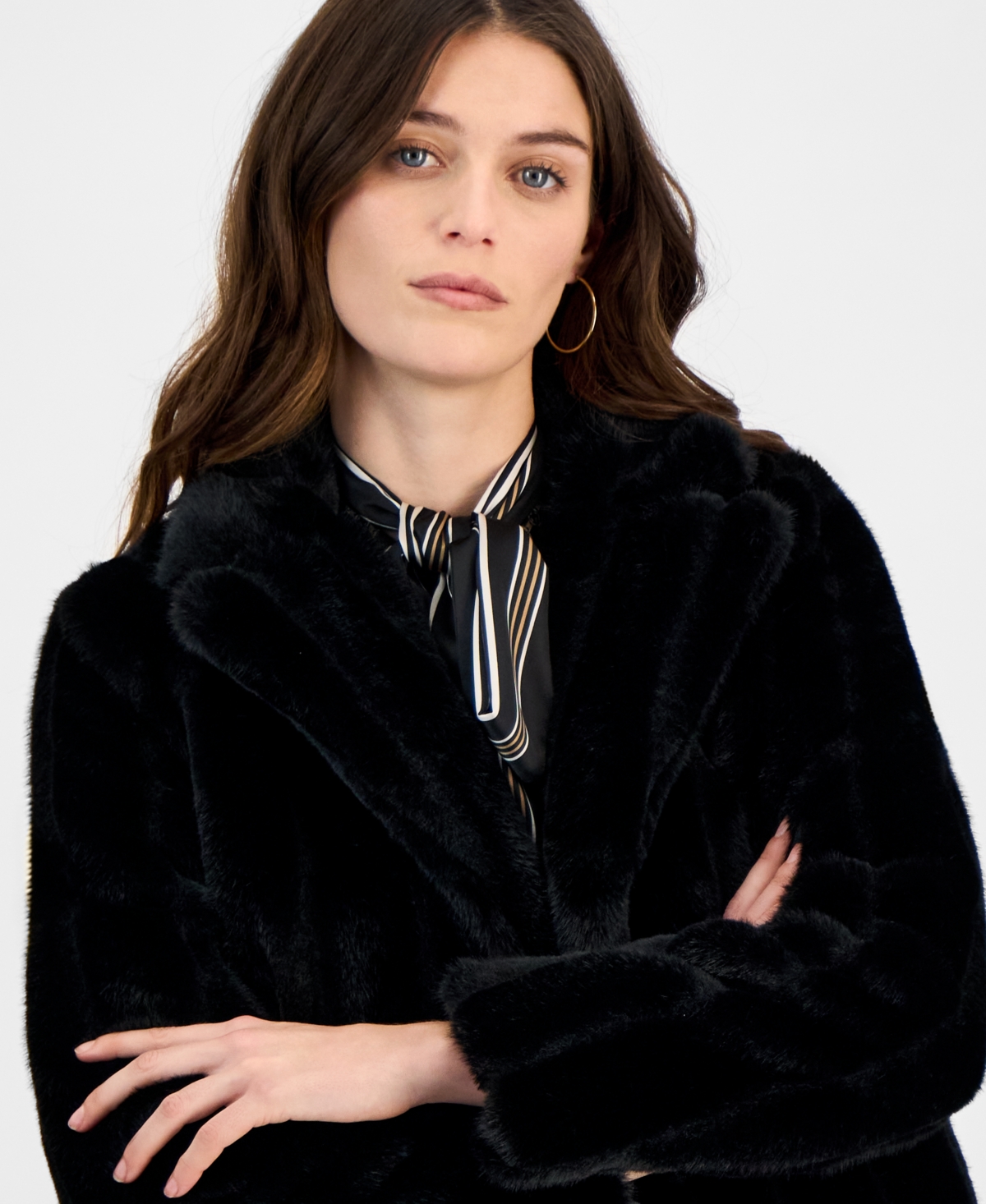 Anne Klein Women's Cropped Faux-Fur Notched-Lapel Jacket