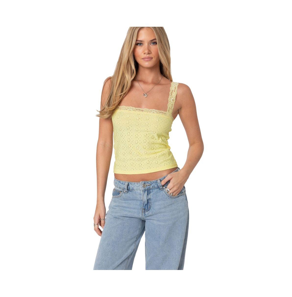 Edikted Women's Virginia lace trim eyelet tank top