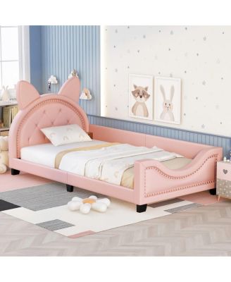 Twin Size Upholstered Daybed With Carton Ears Shaped Headboard