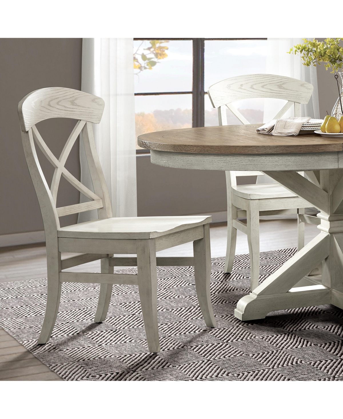 Streamdale Furniture Cross-back Dining Side Chairs in Set of 2, Smoky White Finish