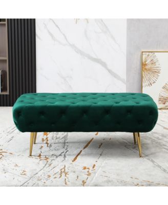 Velvet Button Tufted Bench with Gold Metal Legs