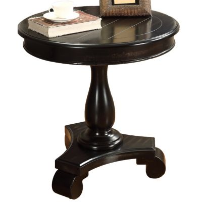  Round Wood Pedestal Side Table, Black