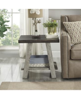 Two-Tone Wood Shelf End Table in Weathered Walnut