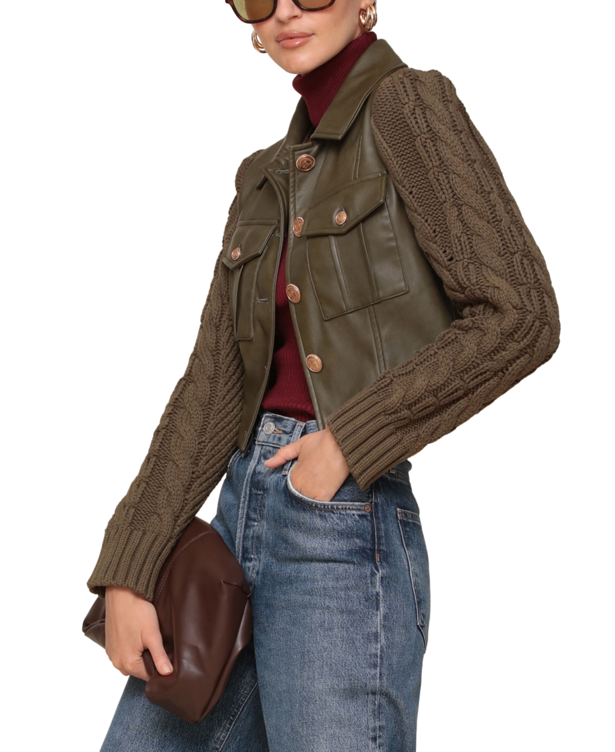 Avec Les Filles Women's Mixed Media Faux-Leather Jacket