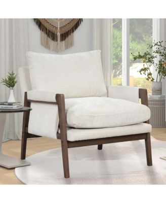 Mid-Century Modern Velvet Accent Armchair, White