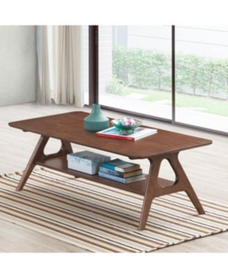 Mid-Century Modern Wood Coffee Table with Shelf