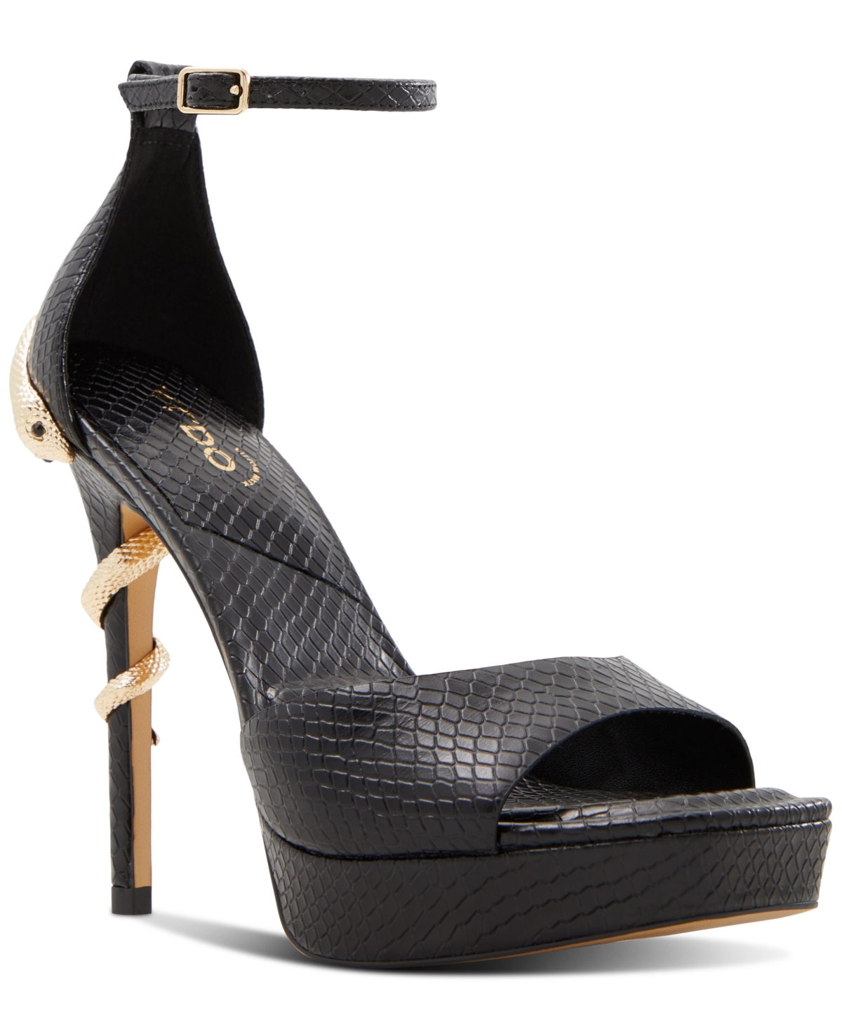 Medusa Ankle Strap Platform Sandal In Black Snake