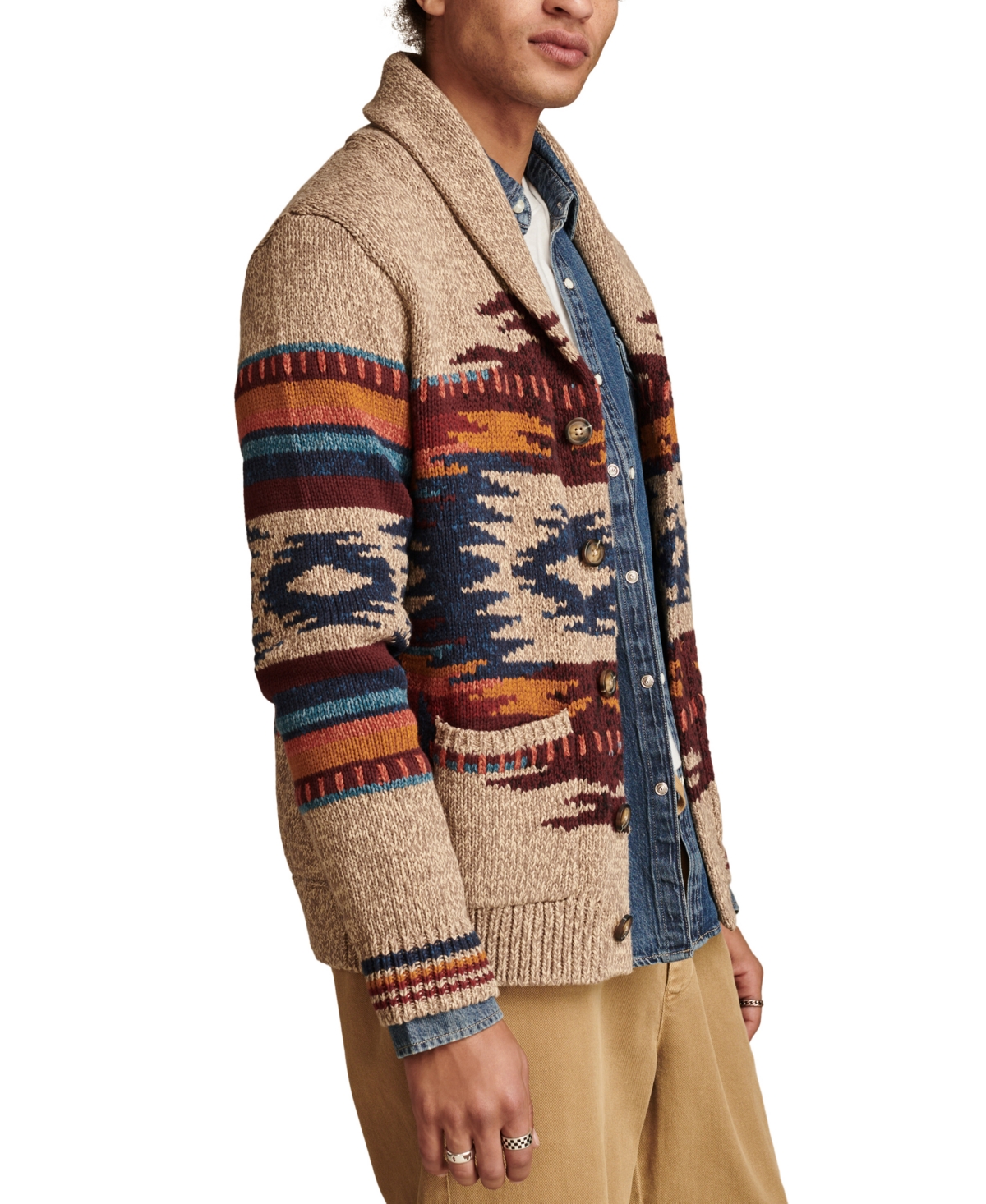 Lucky Brand Men's Southwestern Shawl-Collar Cardigan Sweater