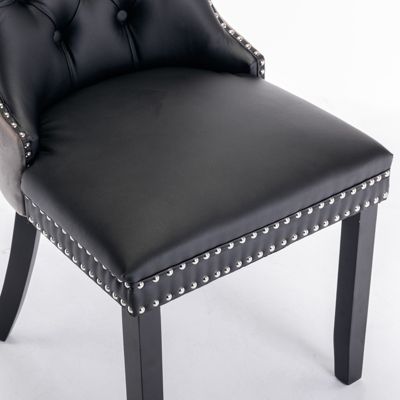 Contemporary Tufted Dining Chairs Set, Black+Gray