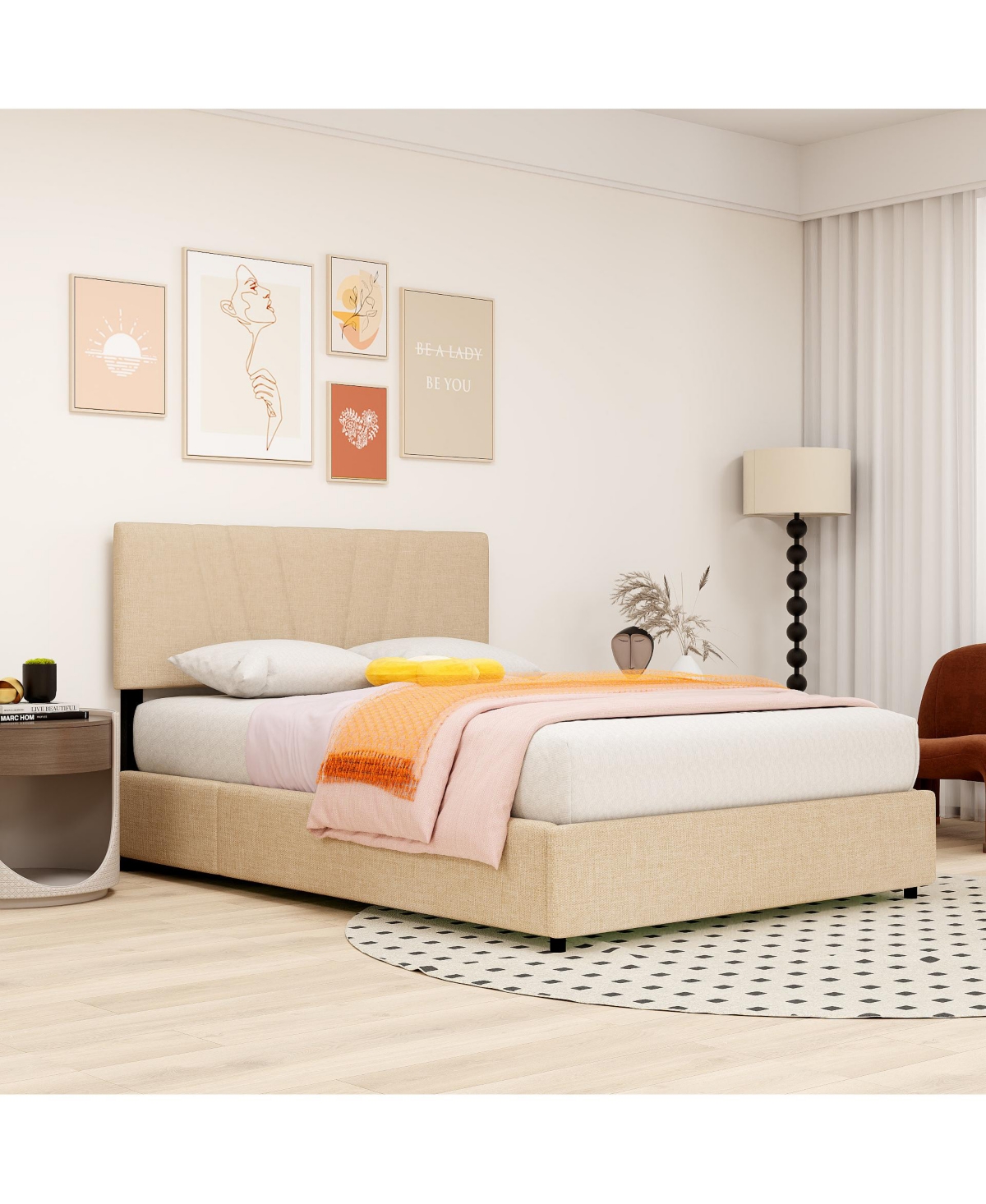 Streamdale Furniture Upholstered Platform Bed with Lifting Storage, Size Bed Frame with Storage and Tufted Headboard, Wooden Platfor