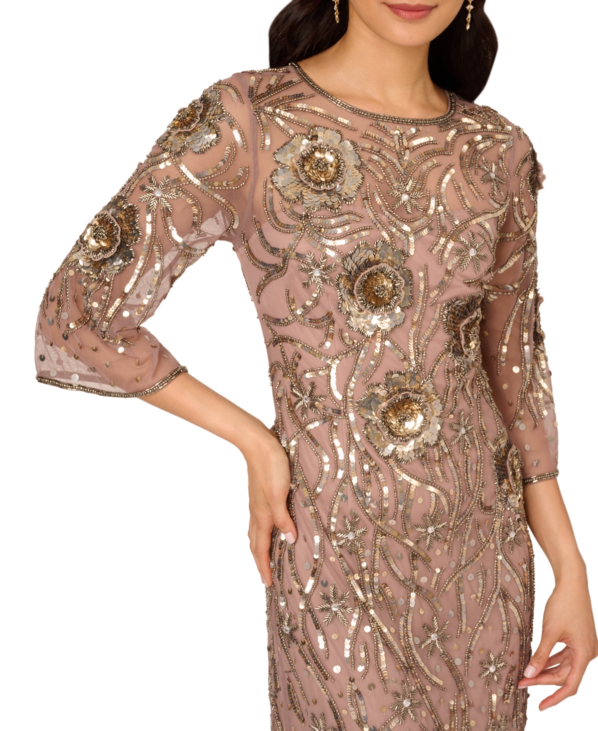 Adrianna Papell Women's Round-Neck Embellished Sheath Gown