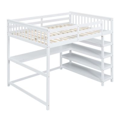  Full Size Loft Bed With Storage Shelves And Under-Bed Desk