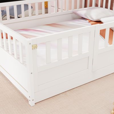 Montessori Floor Bed Frame with High Barrier and Door