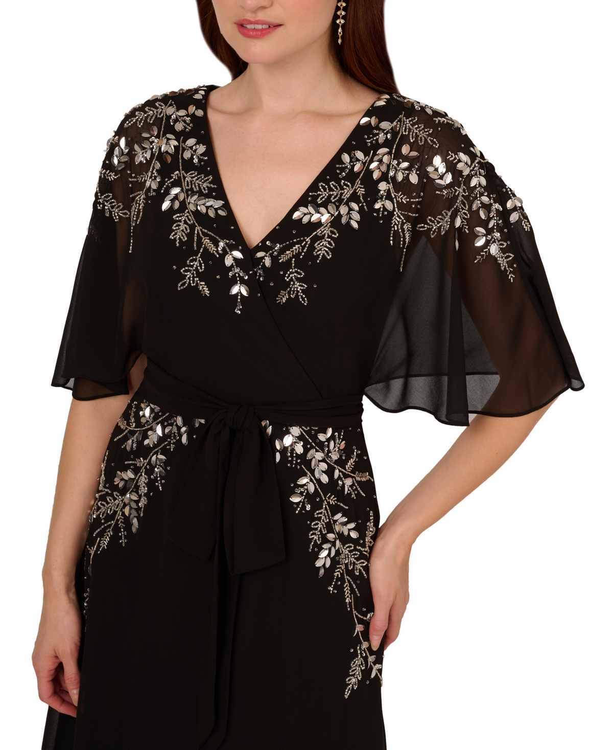 Adrianna Papell Women's Beaded Chiffon Dolman-Sleeve Dress