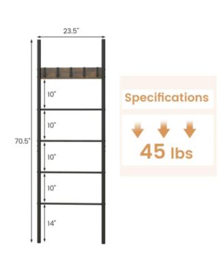 Wall-Leaning Decorative Blanket Holder with 5 Removable Hooks