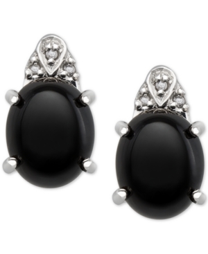image of Onyx (8x10mm) and Diamond Accent Earrings in Sterling Silver