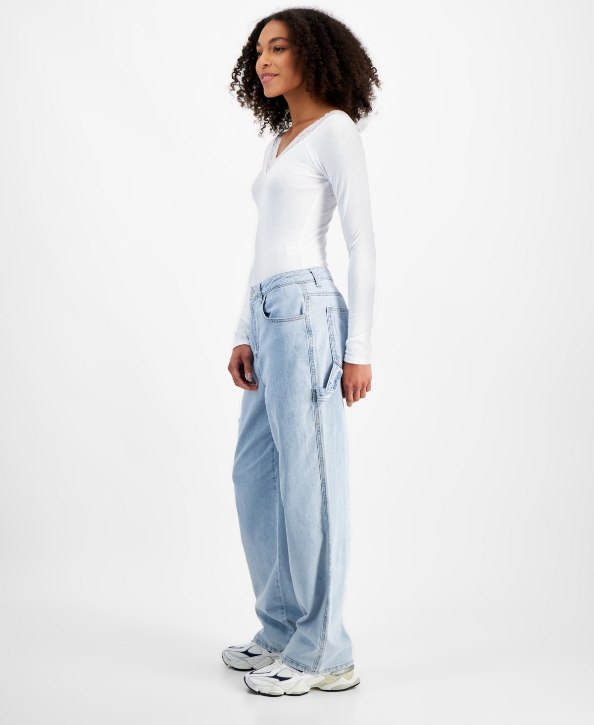Vanilla Star Juniors' High-Rise Wide-Leg Carpenter Jeans