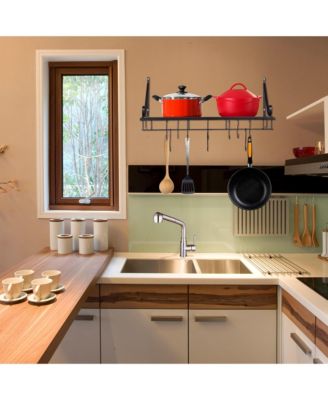 Aquaterior Wall Mount Cookware Rack with 10 Hooks Pan Pot Organizer Kitchen