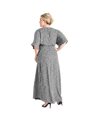 Plus Size V-Neck Print Kimono Wrap Maxi Dress