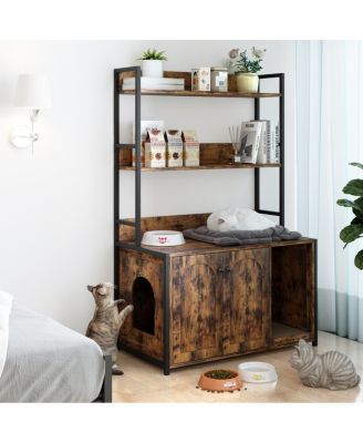 Cat Litter Box Enclosure with Storage & Scratch Pad