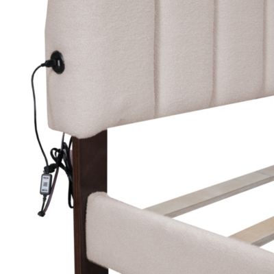 Streamdale Teddy Fleece Queen Size Upholstered Platform Bed With Drawer, White