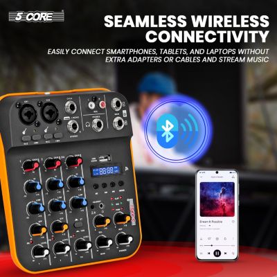 Audio Interface Mixer 4 Channel PC XLR Bluetooth USB DJ Music Podcast Karaoke Sound Board
