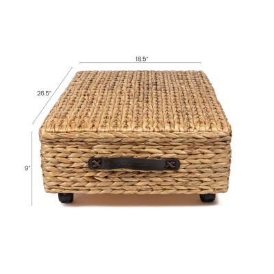 Chett 26.38&amp;#x22; Minimalist Hand-Woven Hyacinth/Wood Underbed Storage Bin with Wheels and Handles