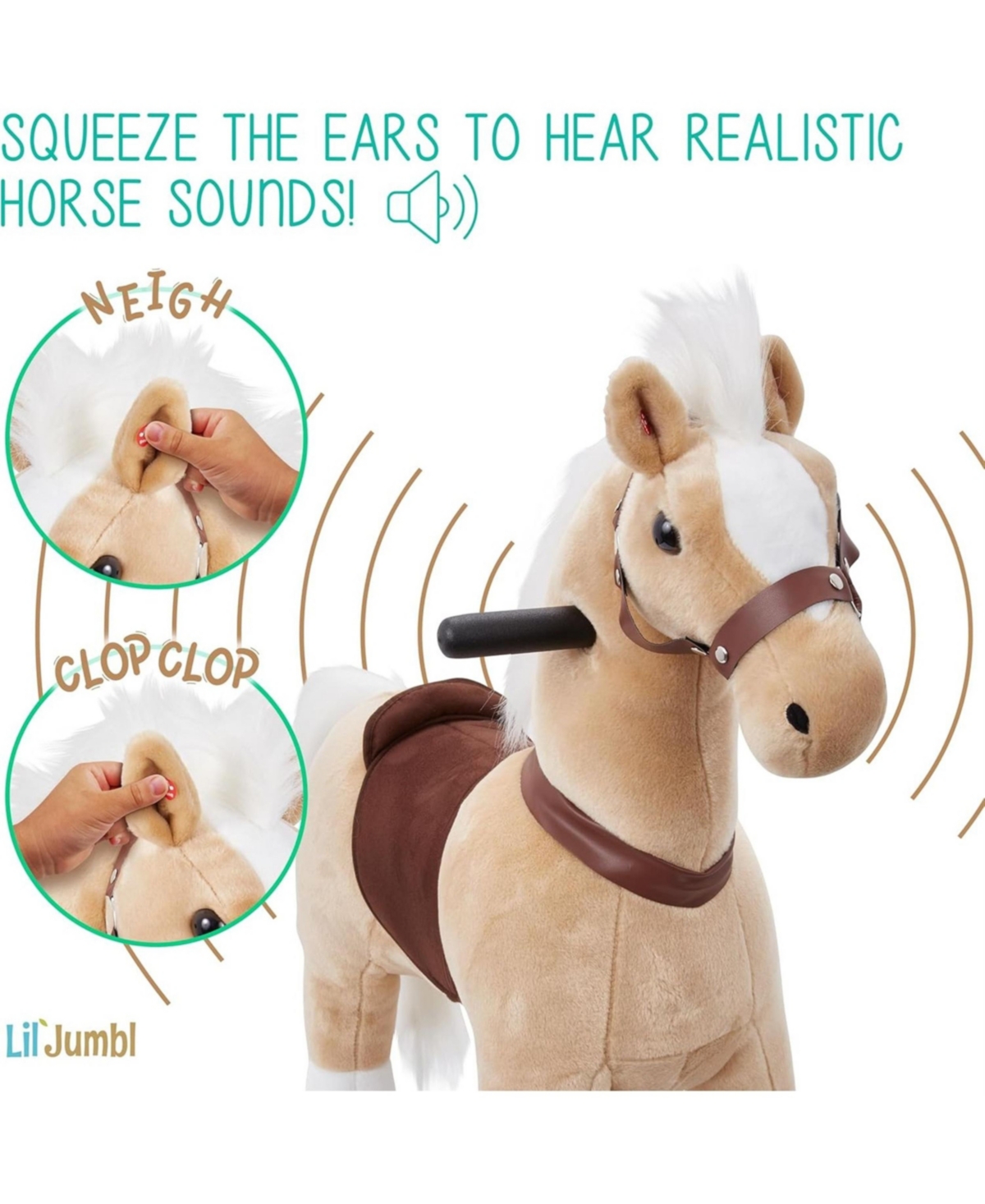 Jumbl Lil Ride on Horse, Kids Ride on Toy w/Sounds & Wheels (Off-White)