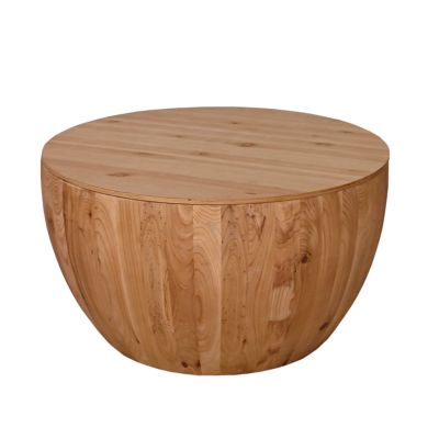Retro Barrel Coffee Table with Storage, Solid Wood and MDF