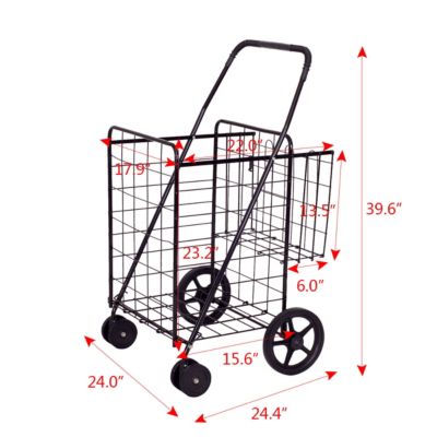 Folding Shopping Cart Jumbo Basket Grocery Laundry Travel w/ Swivel Wheels