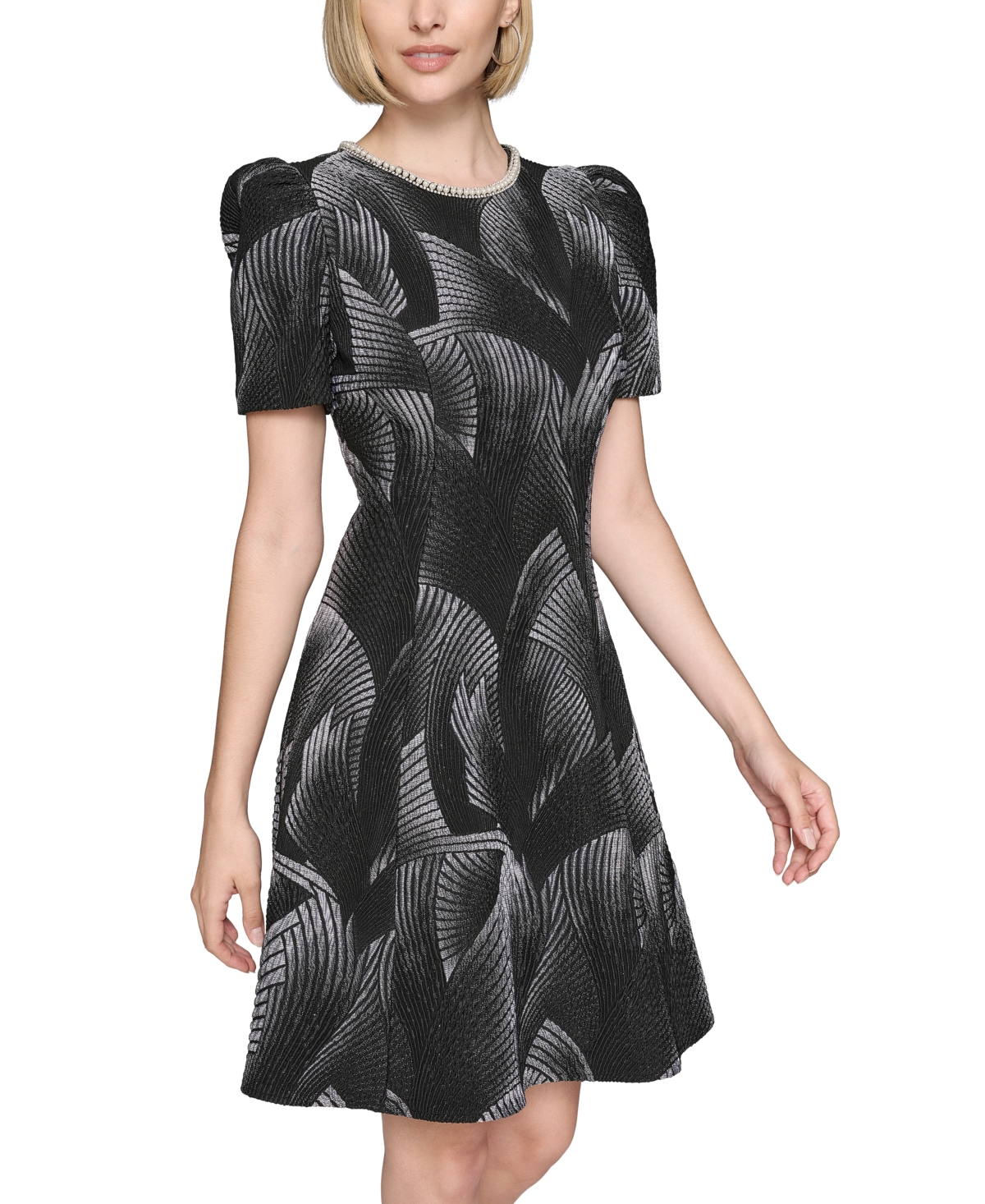 Karl Lagerfeld Paris Women's Fan-Texture Embellished Dress -sft Wt
