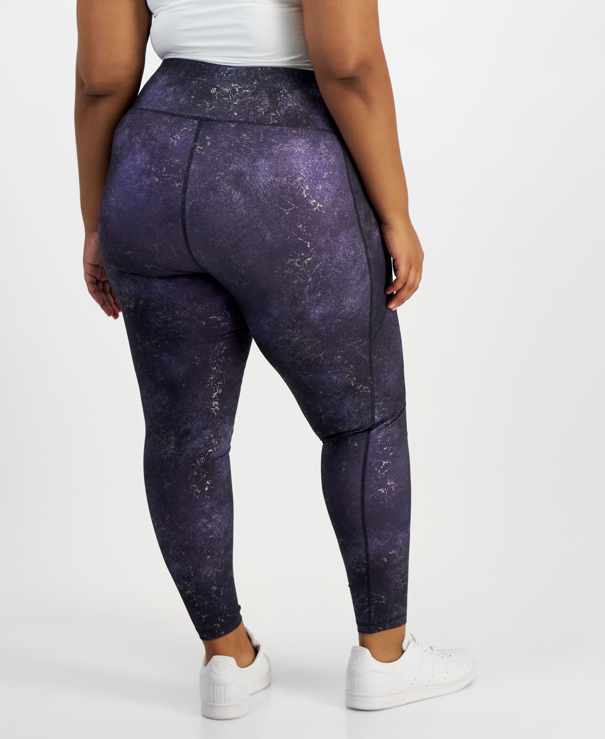 Id Ideology Plus Size Midnight Foil 7/8 Leggings, Created By Macy's In Deep Black