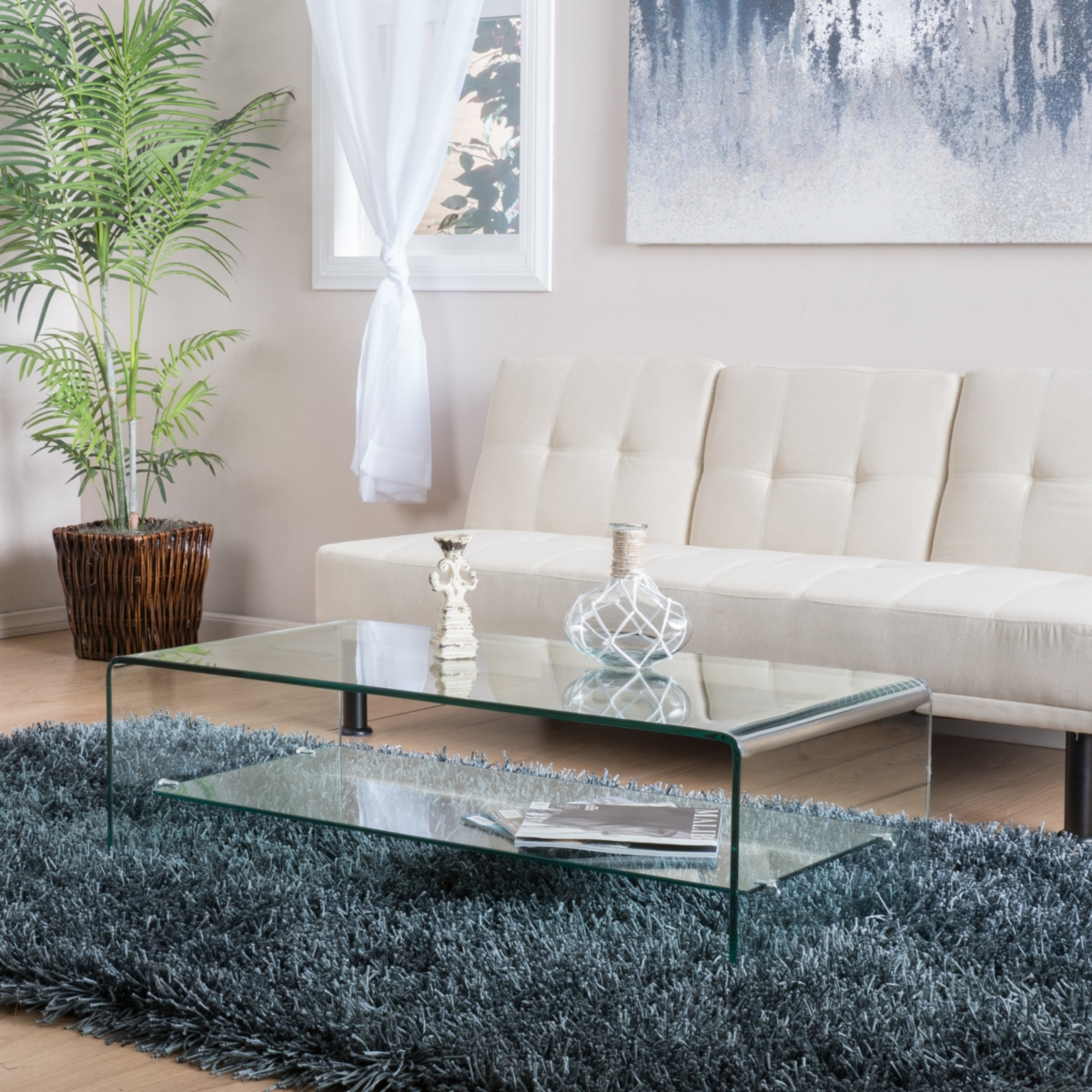 Streamdale Furniture Sleek Glass Coffee Table With Shelf