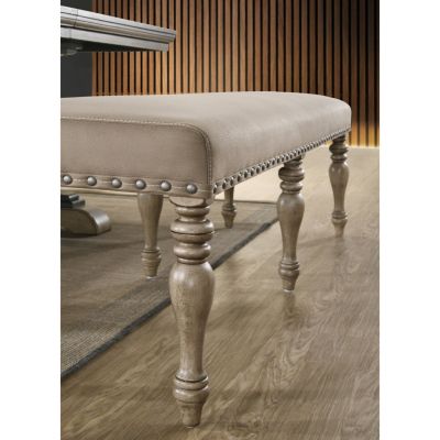 Streamdale Microfiber Upholstered Bench with Nail Head Trim in Driftwood Finish