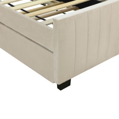 Twin Size Velvet Upholstered Platform Bed With Twin Size Trundle