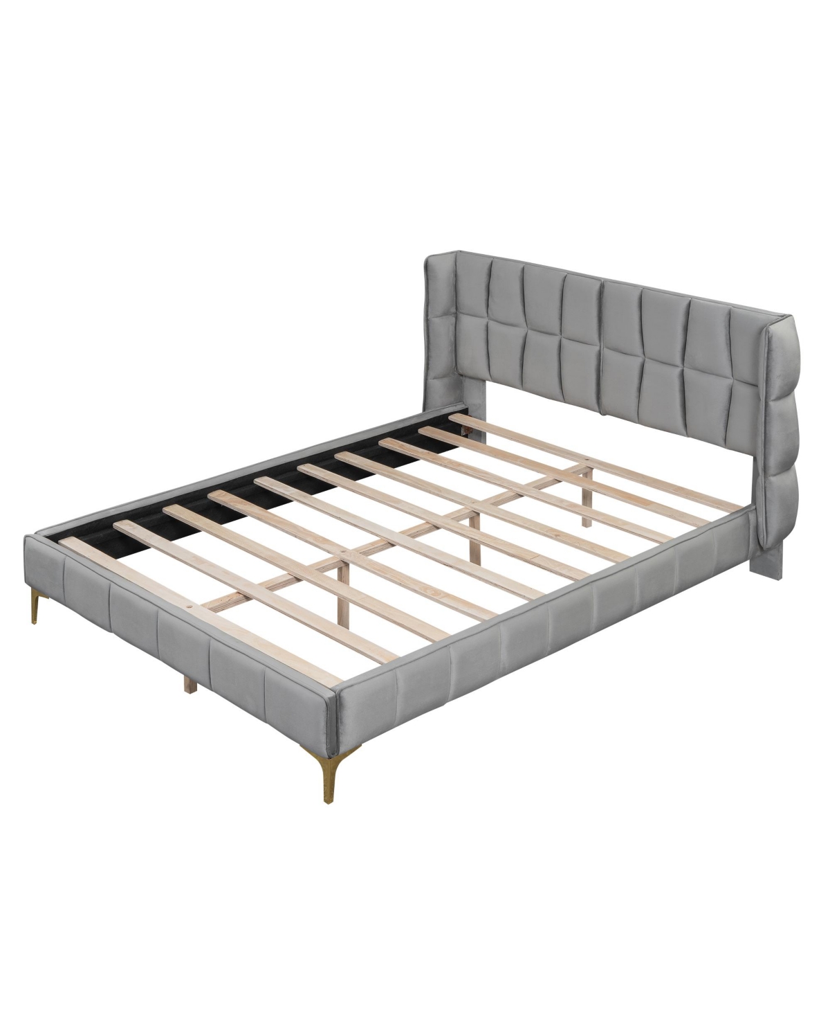 Streamdale Furniture Elegant Velvet Upholstered Platform Bed, Queen Size,- Gray