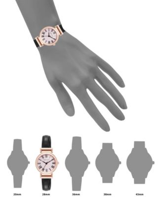 Women's Quartz Black Classic Leather and Rose Gold-Tone Alloy Metal Strap Watch, 28mm