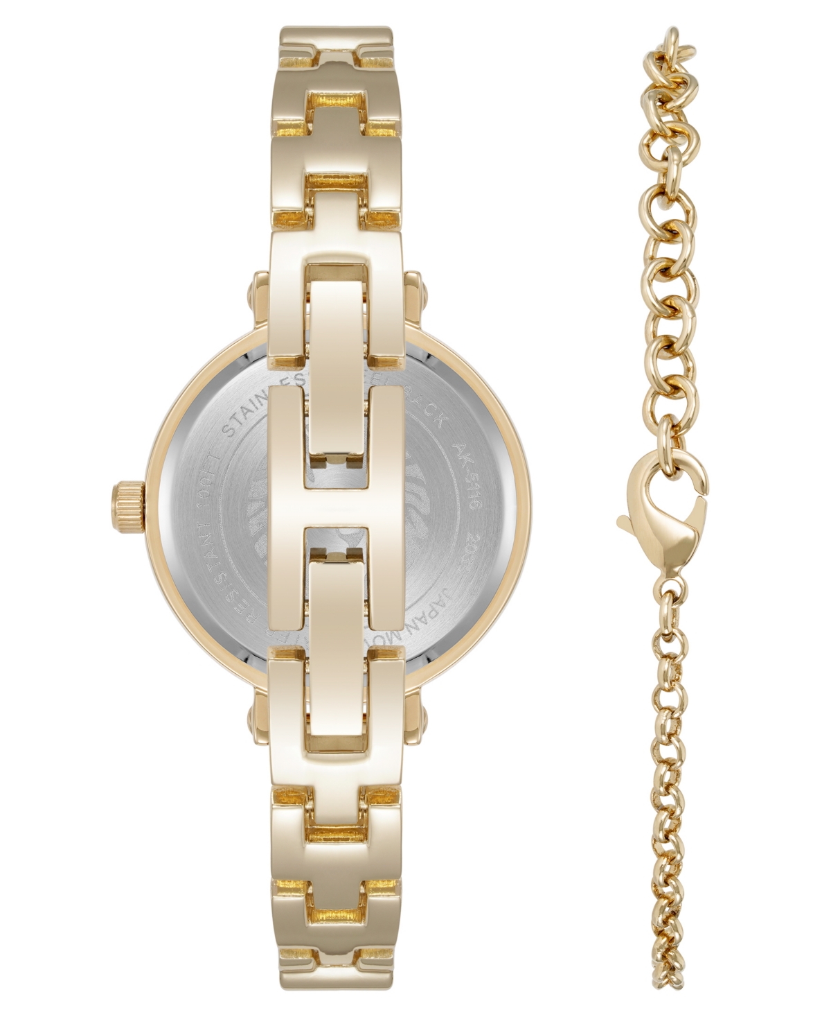 Anne Klein Women's Quartz Round Abalone Gemstone Gold-tone Alloy Metal Bangle Watch Set, 30mm In Blue,green,gold-tone