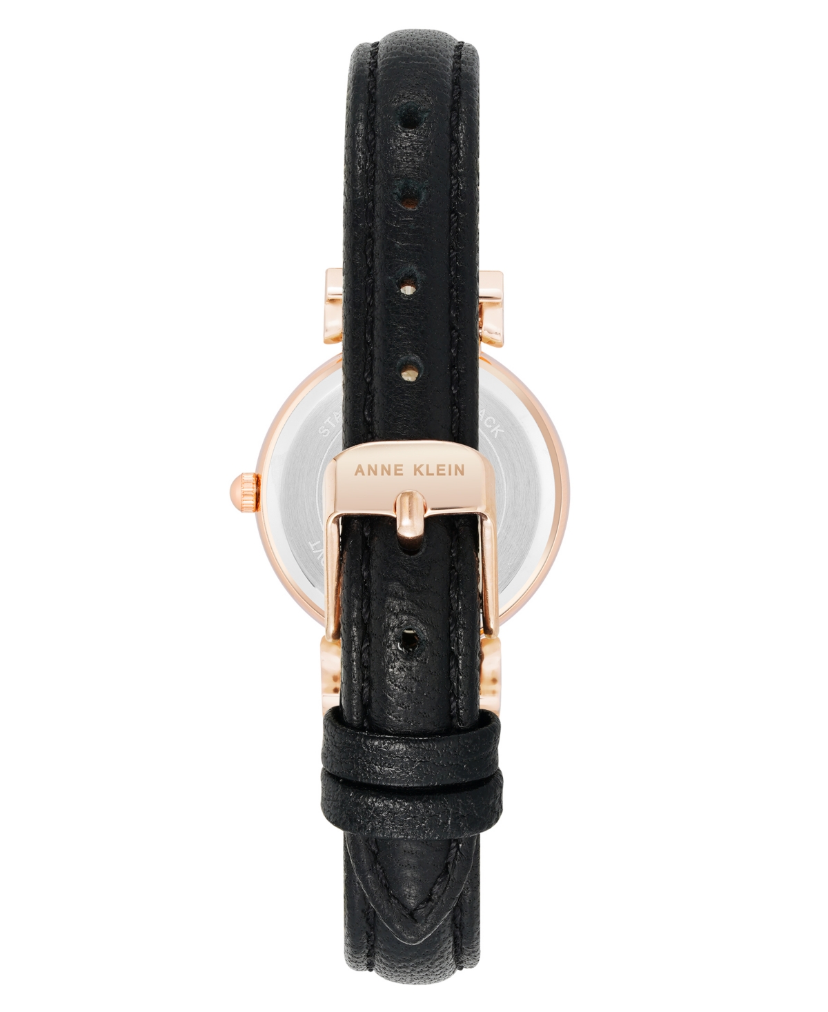 Anne Klein Women's Quartz Black Classic Leather And Rose Gold-tone Alloy Metal Strap Watch, 28mm In Black,pink,rose Gold-tone