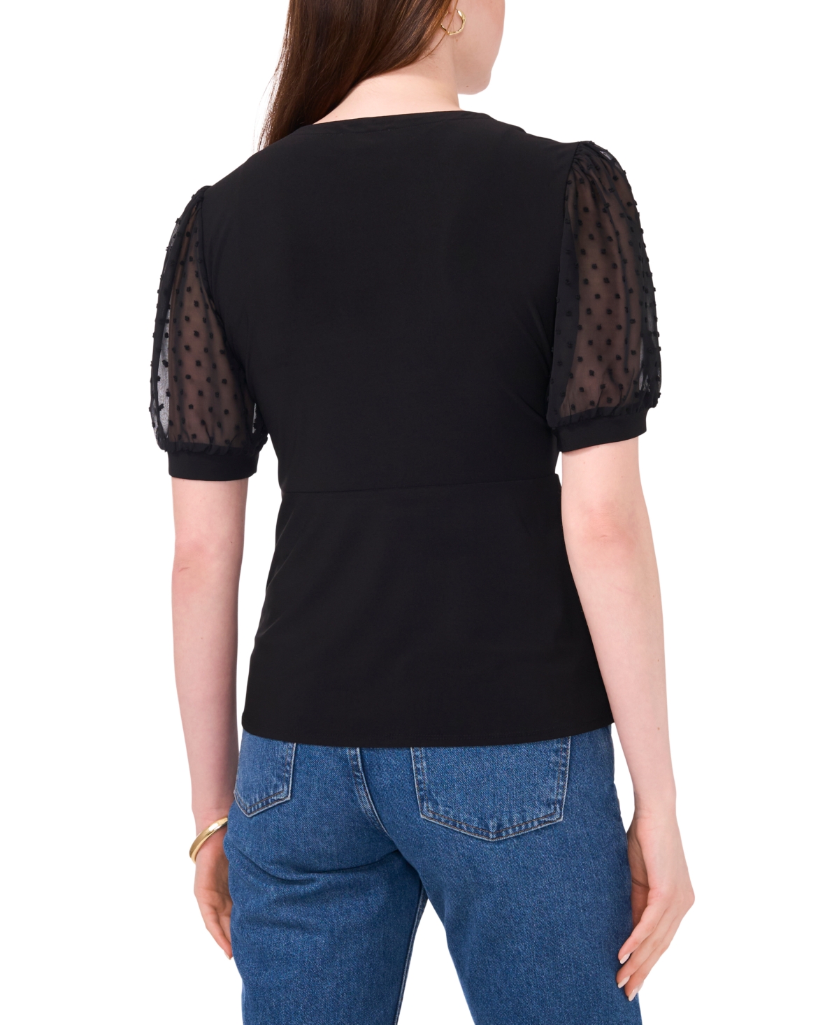 Sam & Jess Women's Wrap-Front Sheer Puff-Sleeve Top