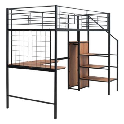 Streamdale Metal Loft Bed with Desk, Storage Ladder & Wardrobe